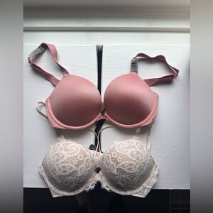 Victoria's Secret Pink and White Lace Bra Set